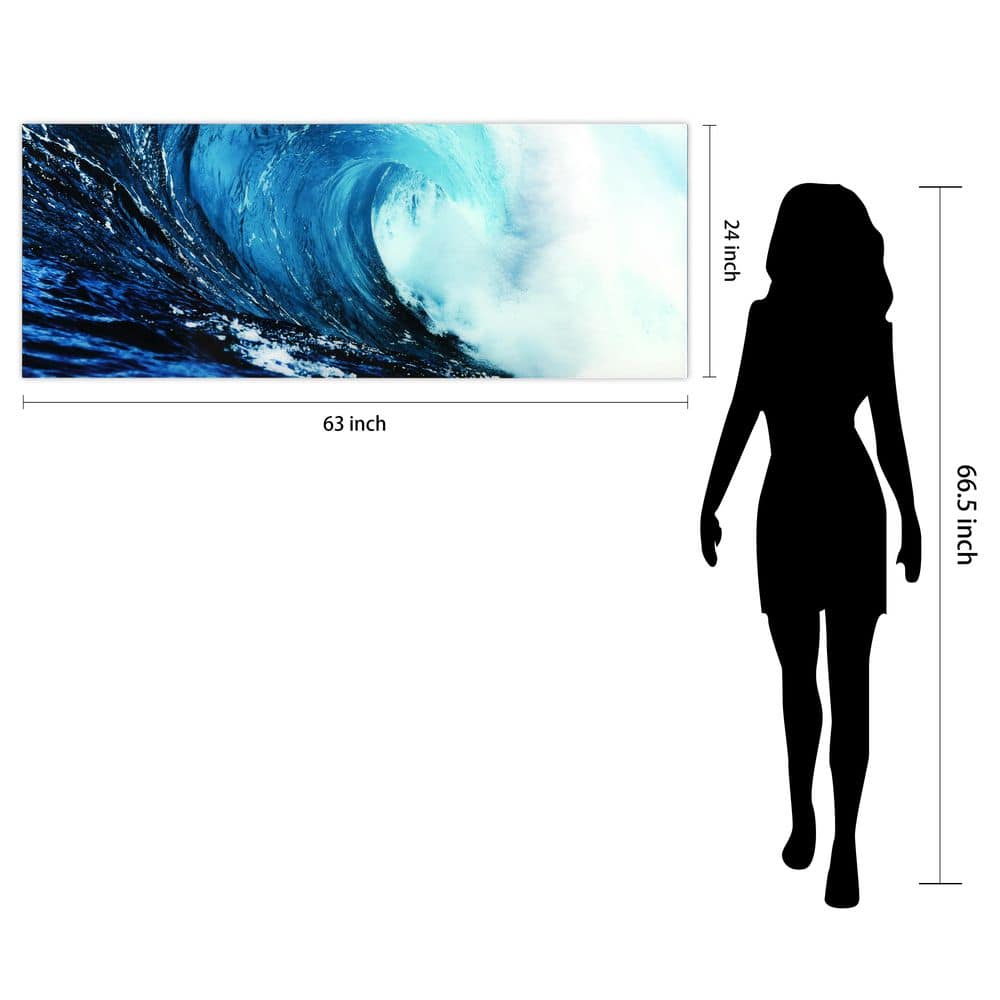 Blue Wave Abstract Tempered Glass Wall Art, 24" x 63"