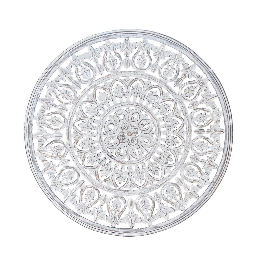 Litton Lane 36 in. x 36 in. Wood White Handmade Intricately Carved ...