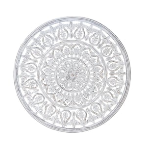 36 in. x  36 in. Wood White Handmade Intricately Carved Floral Wall Decor with Mandala Design