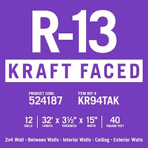 R-13 EcoRoll Kraft Faced Fiberglass Insulation Roll 3-1/2 in. x 15 in. x 32 ft. (36-Rolls)