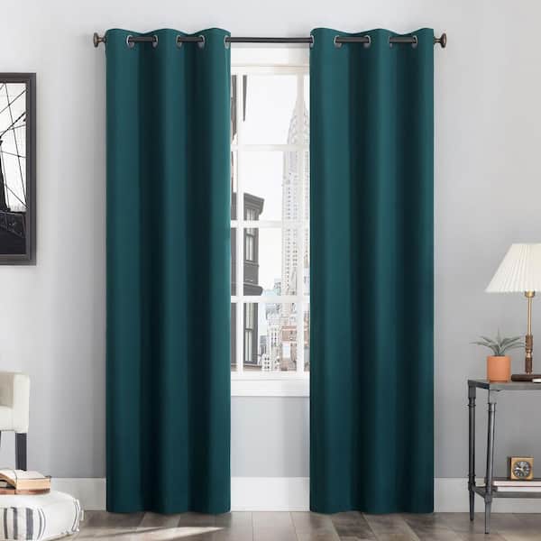Sun Zero Cyrus Thermal 100% Blackout Grommet Curtain Panel in Teal - 40 in. W x 96 in. L