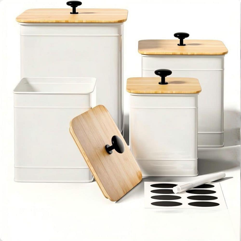 Wudkey 4-Piece Iron Kitchen Canister Set with Airtight Bamboo Lids