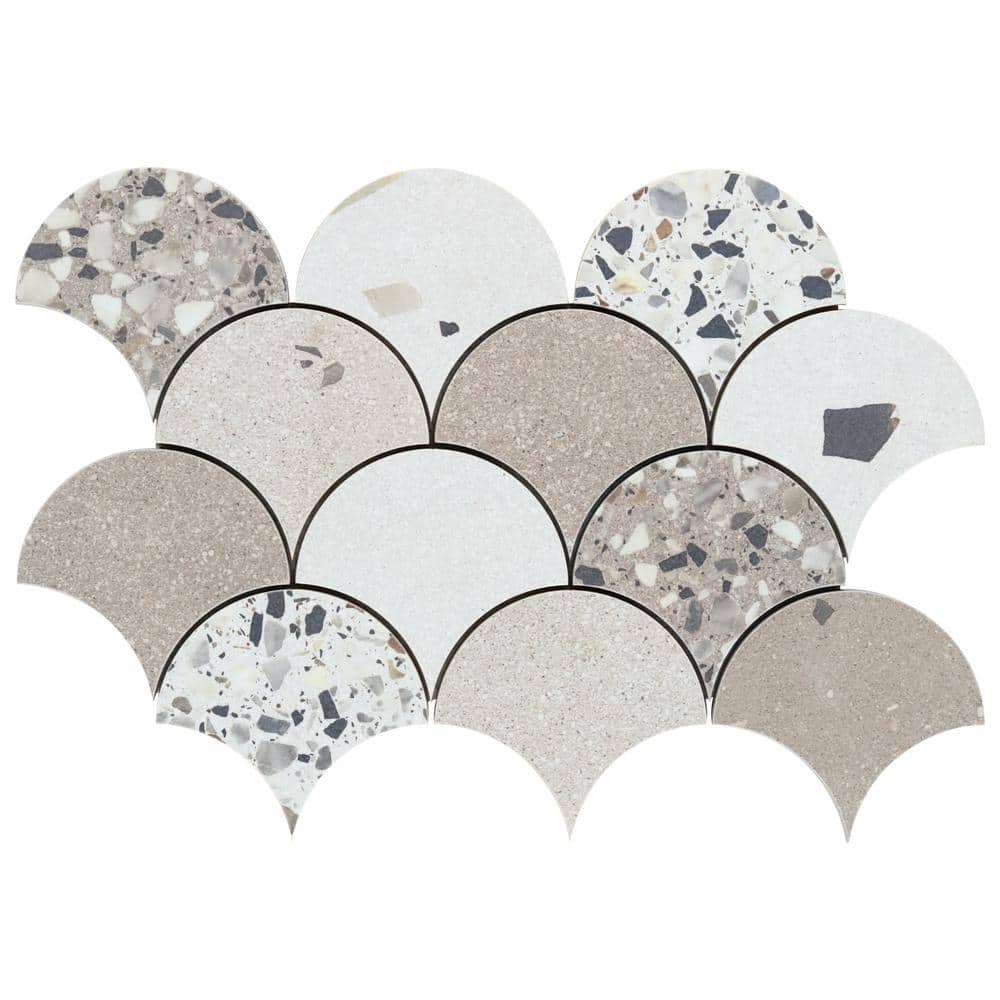 Warm Beige Fish Scale Terrazzo Porcelain Mosaic Tile