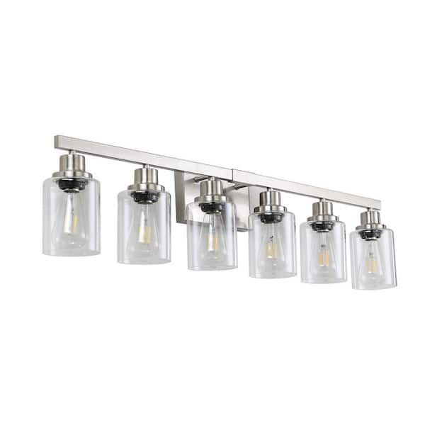 38.6 in. 6-Light Modern Brushed Nickel Bathroom Vanity Light Fixture with Clear Glass Shades (No Bulbs)