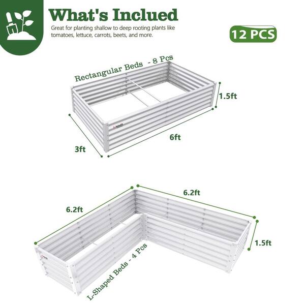 12-Piece White Metal Raised Garden Bed for Flexible Backyard
