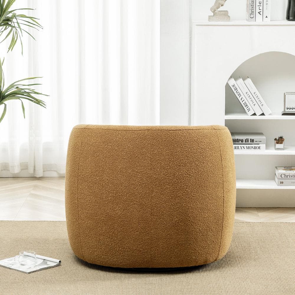Brown Boucle Swivel Barrel Accent Chair with Pillow
