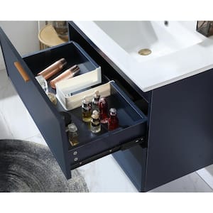 30 in. W x 18 in. D x 24 in. H 2-Drawers Floating Bathroom Vanities in Blue with Ceramic Sink Top