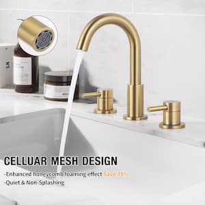 8 in. Widespread 2-Handle High Arc Bathroom Faucet and 360-Degree Swivel Spout in Brushed Gold