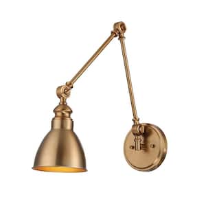 Dakota 5.5 in. W x 17 in. H 1-Light Warm Brass Adjustable Wall Sconce with Metal Shade