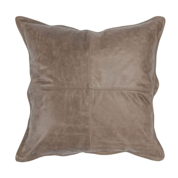 Benjara Norm Taupe Brown Solid Stitched Cotton Decorative 22 in. x 22 in. Throw Pillow