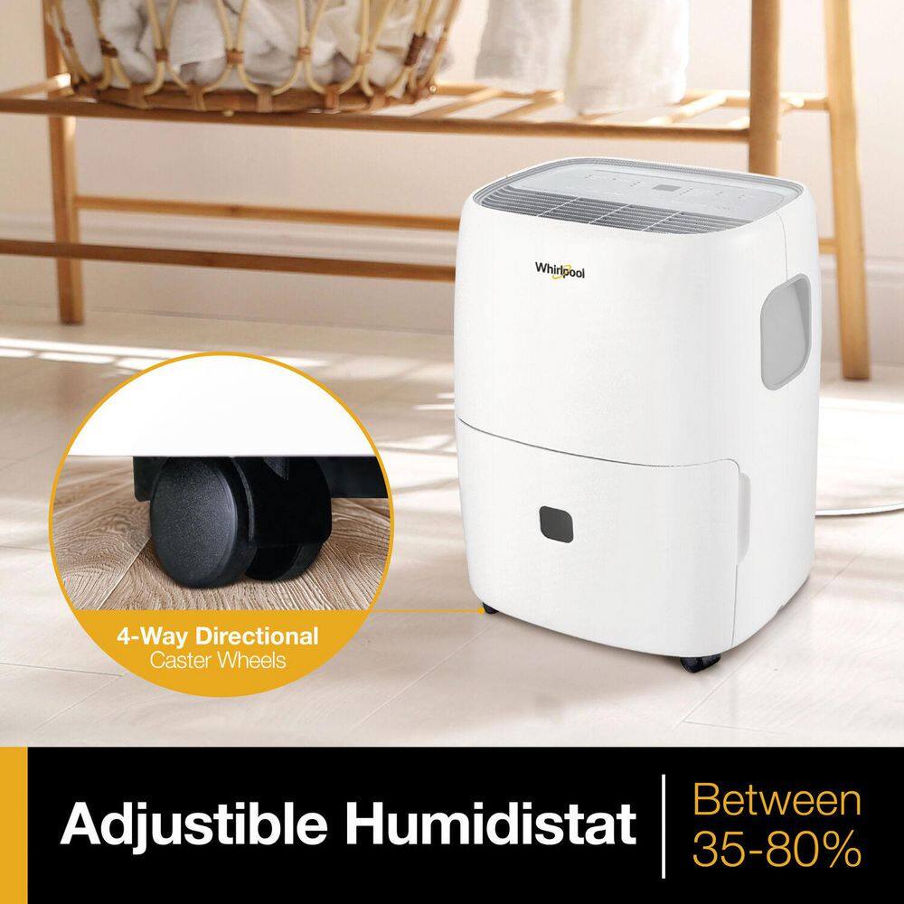 Whirlpool 50-Pint White Portable Dehumidifier with Pump
