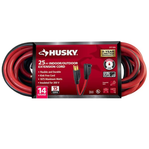 Husky 25 ft. 14/3 Medium Duty Indoor/Outdoor Extension Cord, Red