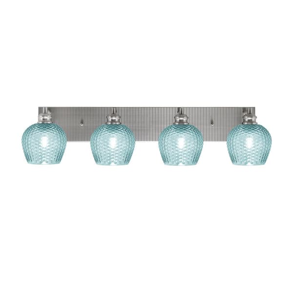 Unbranded Albany 33 in. 4-Light Brushed Nickel Vanity Light with Turquoise Textured Glass Shades