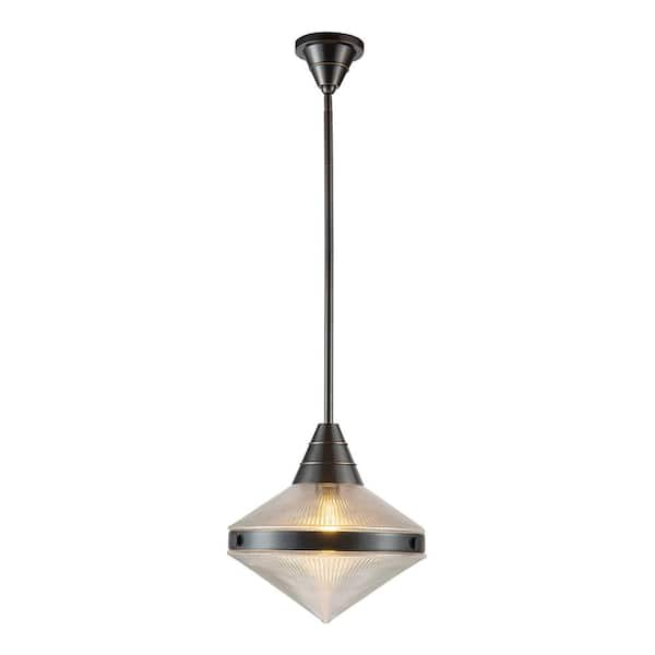 ALORA Willard 14 in. 1 Light 60-Watt Urban Bronze/Prismatic Glass Pendant Light