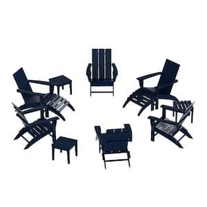 Shoreside Navy Blue 12-Piece HDPE Plastic Patio Conversation Set with Ottoman And Side Table