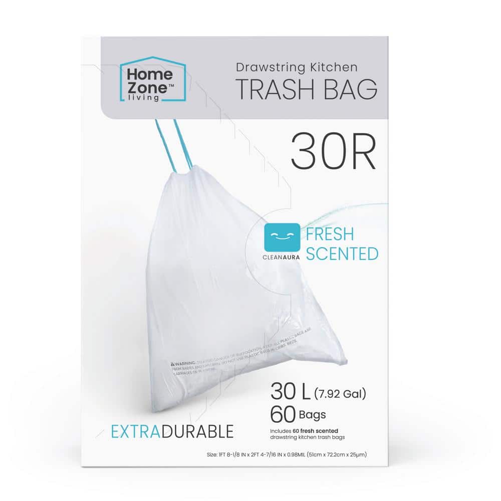 happimess 7.9 gal. Drawstring Trash Can Liner (60-Count, 3-Packs of 20 Liners), Clear