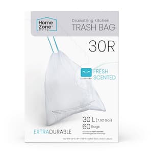 Home Zone Living 11.9 gal. 60-Count Code 45s Kitchen Trash Bags with Drawstring Handle, White