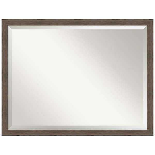 Amanti Art Hardwood Mocha Narrow 43 in. W x 33 in. H Wood Framed Beveled Wall Mirror in Brown