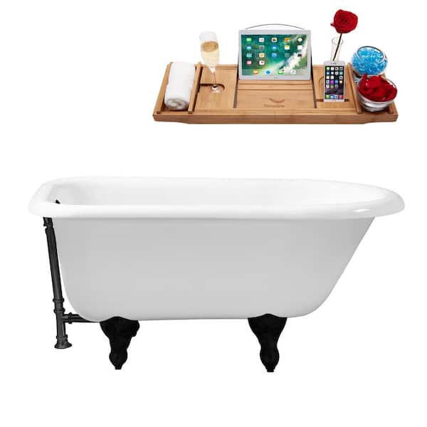 Streamline 66 in. x 30 in. Cast Iron Clawfoot Soaking Bathtub in Glossy White with Matte Black Clawfeet and Matte Black Drain