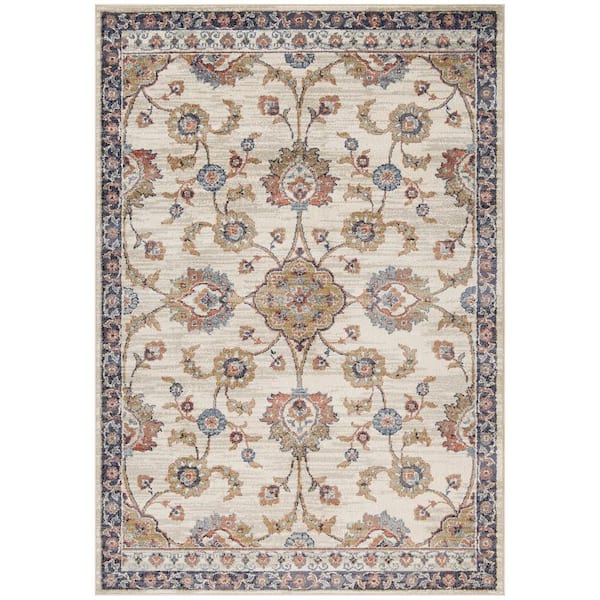 Amer Rugs Jordan 5 x 8 Ivory Floral Pattern Area Rug for High Traffic Living Room Dining Room Bedroom