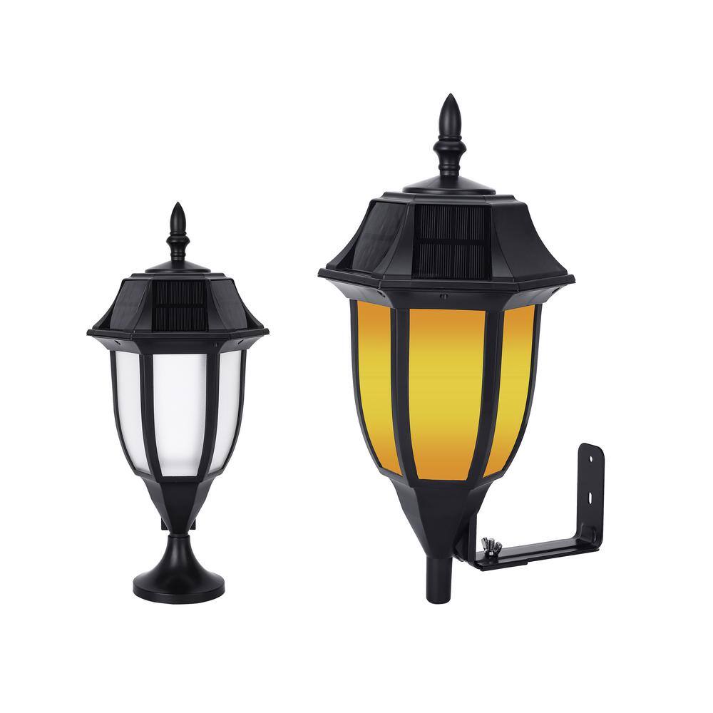 TECHKO Black Solar Integrated LED Bulb Outdoor Coach Light Sconce with Amber or White Light