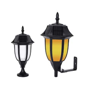 Black Solar Integrated LED Bulb Outdoor Coach Light Sconce with Amber or White Light