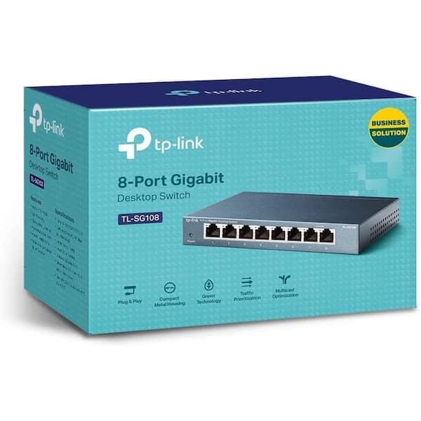 Etokfoks 8 Port Unmanaged Ethernet Network Switch Ethernet Splitter Plug and Play in Gray