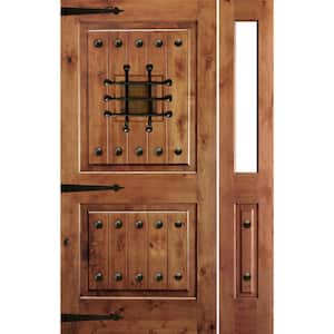 50 in. x 96 in. Mediterranean Knotty Alder Sq Unfinished Left-Hand Inswing Prehung Front Door with Right Half Sidelite