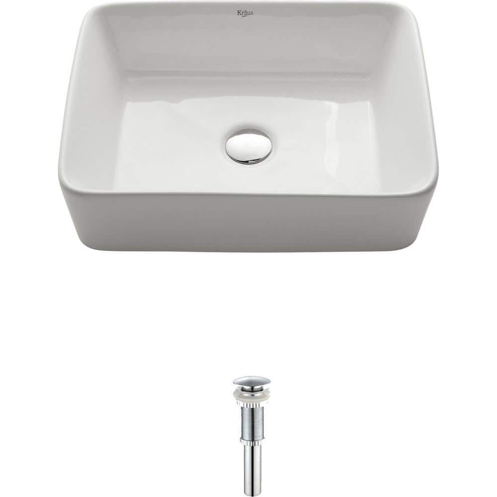 White Ceramic Rectangular Vessel Bathroom Sink