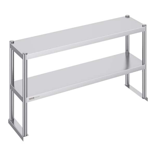Kitchen Prep Table Stainless Steel Overshelf 12 in. L x 48 in. W Height Adjustable Kitchen Utility Table, Silver