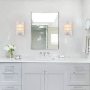 13 in. H 1-Light Nickel Semi-Cylindrical Wall Sconce with Ribbed Glass Shade