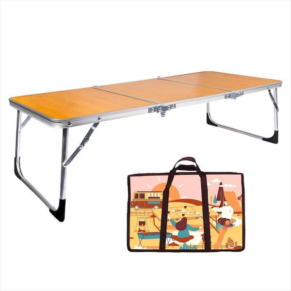 35.5 in., Brown Rectangle Aluminum Picnic Tables with Handle, 3 Fold Lightweight Beach Table for Garden, Picnic, BBQ