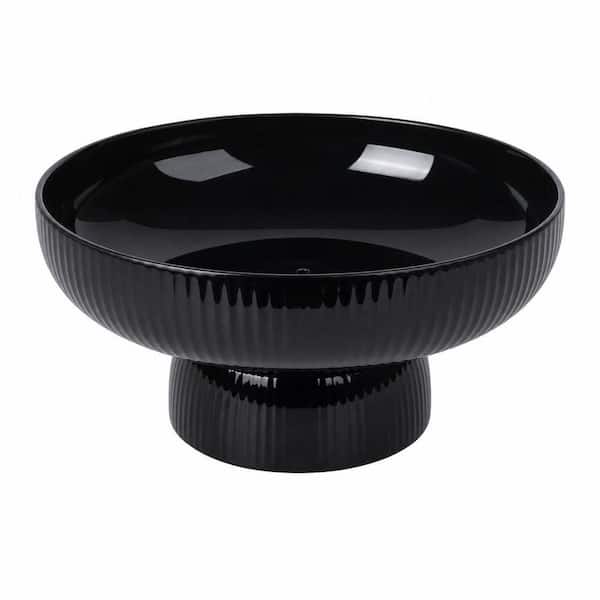 1 Piece Black Drainable Ceramic Fruit Bowl Set with Removable Pedestal, Large 10 in. Fruit and Vegetable Holder