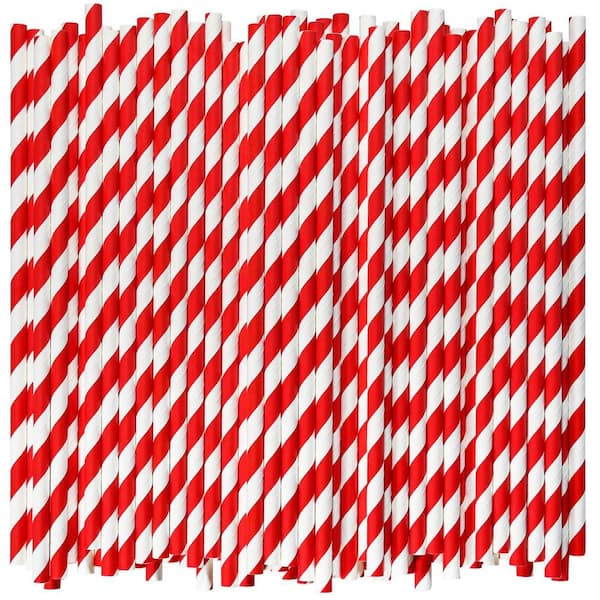 1000-Piece 7.75 in. x 0.24 in. Paper Straws, Disposable Drinking Straws Bulk for Cocktail, Bars, Restaurants, Red