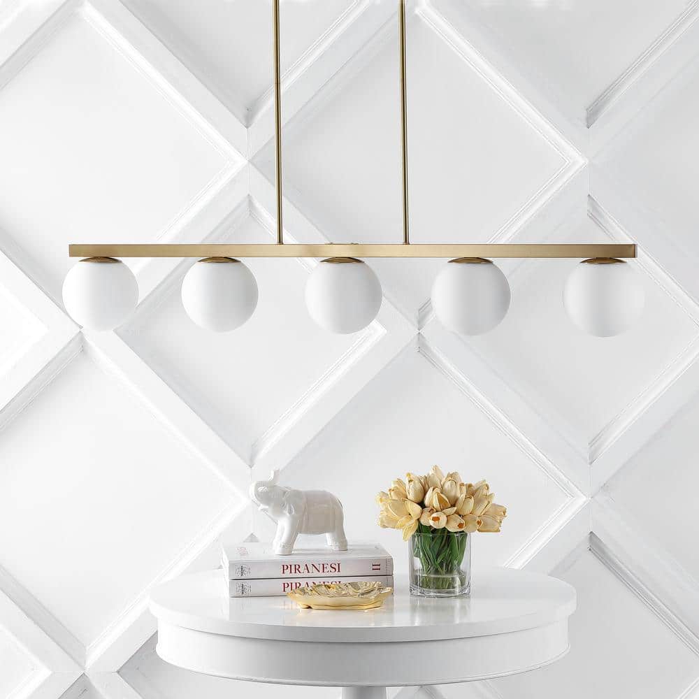 Luca Brass Gold 5-Light Globe Pendant Lamp with Frosted Glass