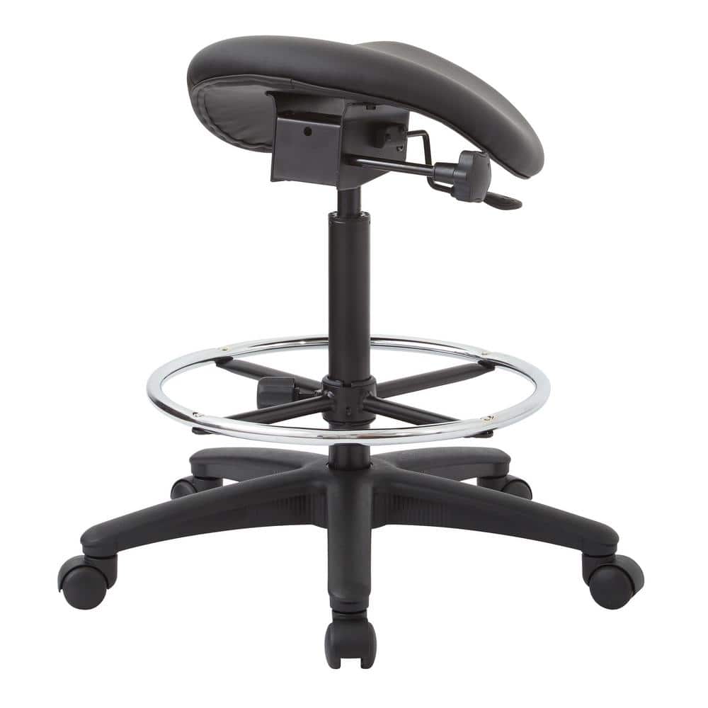 Dillon Black Leather and Vinyl Swivel Drafting Stool with Metal Base