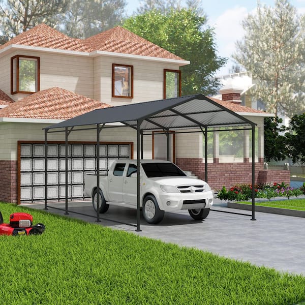 Unbranded 10 ft. W x 15 ft. D x 8.43 ft. H Gray Metal Carport Heavy Duty with Galvanized Steel Roof for Car, Boats and Truck