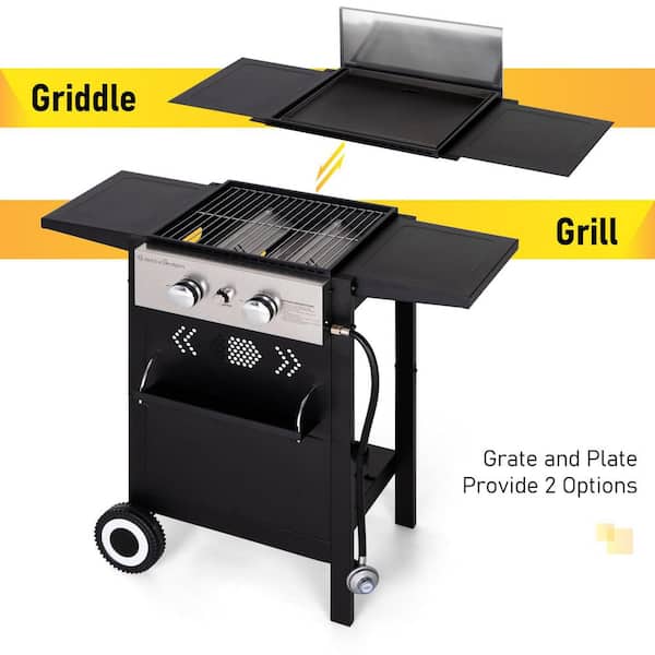 PHI VILLA THD-E02GR010 2 Burner Propane Flat Top Gas Grill and Griddle Combo in Black - 2