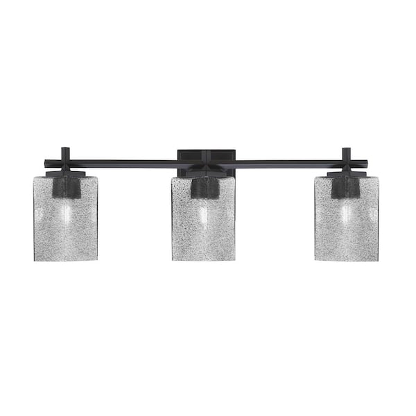 Unbranded Bridgewater 24.5 in. 3 Light Vanity Light Matte Black 3.5 in. Square Smoke Bubble Glass Shades, No Bulbs Included
