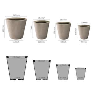 20.9", 17.7", 15" & 12.6"H Cylindrical Weathered Finish Lightweight Concrete Modern Planters Set of 4, Outdoor Indoor