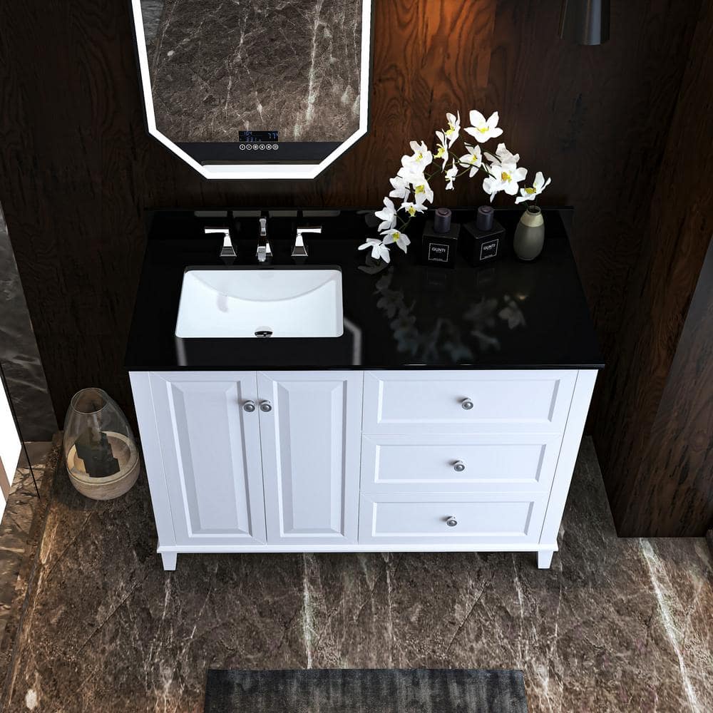 Hannah 48'' White Wood Freestanding Vanity with Black Quartz Top