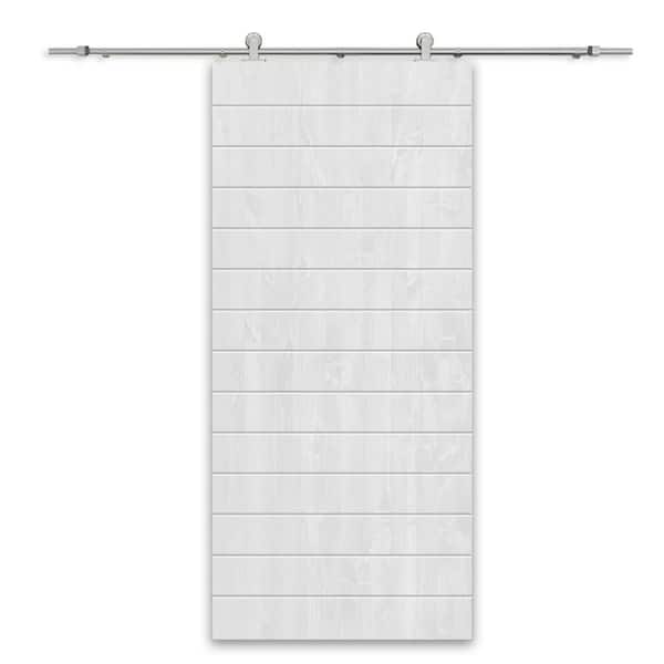 30 in. x 80 in. White Stained Pine Wood Modern Interior Sliding Barn Door with Hardware Kit