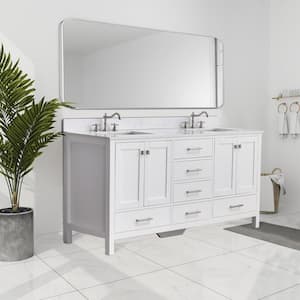 Bath Mist 72 in. W. Double Sink Freestanding Bath Vanity in White with White Engineered Top