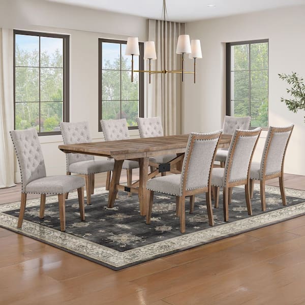 Steve Silver Riverdale 9-Piece Brown Wood Top Trestle Dining Room