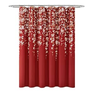 72 in. x 72 in. Red Single Weeping Flower Shower Curtain
