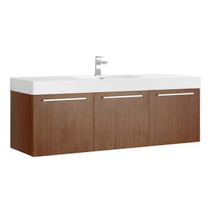 Vista 60 in. Modern Wall Hung Bath Vanity in Teak with Vanity Top in White with White Basin