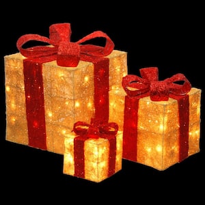 Pre-Lit Gold Sisal Gift Box Assortment