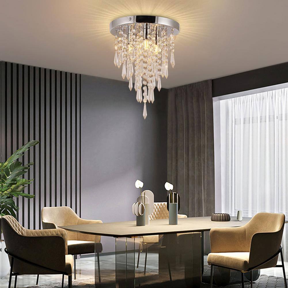 10.4" Silver Crystal Raindrop Flush Mount Ceiling Light