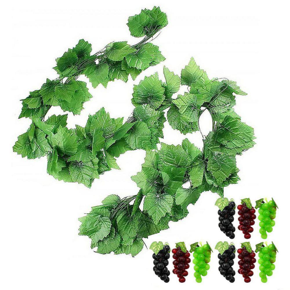 2 in. Artificial Green Grape Vine Hanging Plant Large Leaves, 12