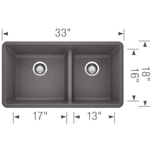 PRECIS Undermount Granite Composite 33 in. 60/40 Double Bowl Kitchen Sink in Cinder